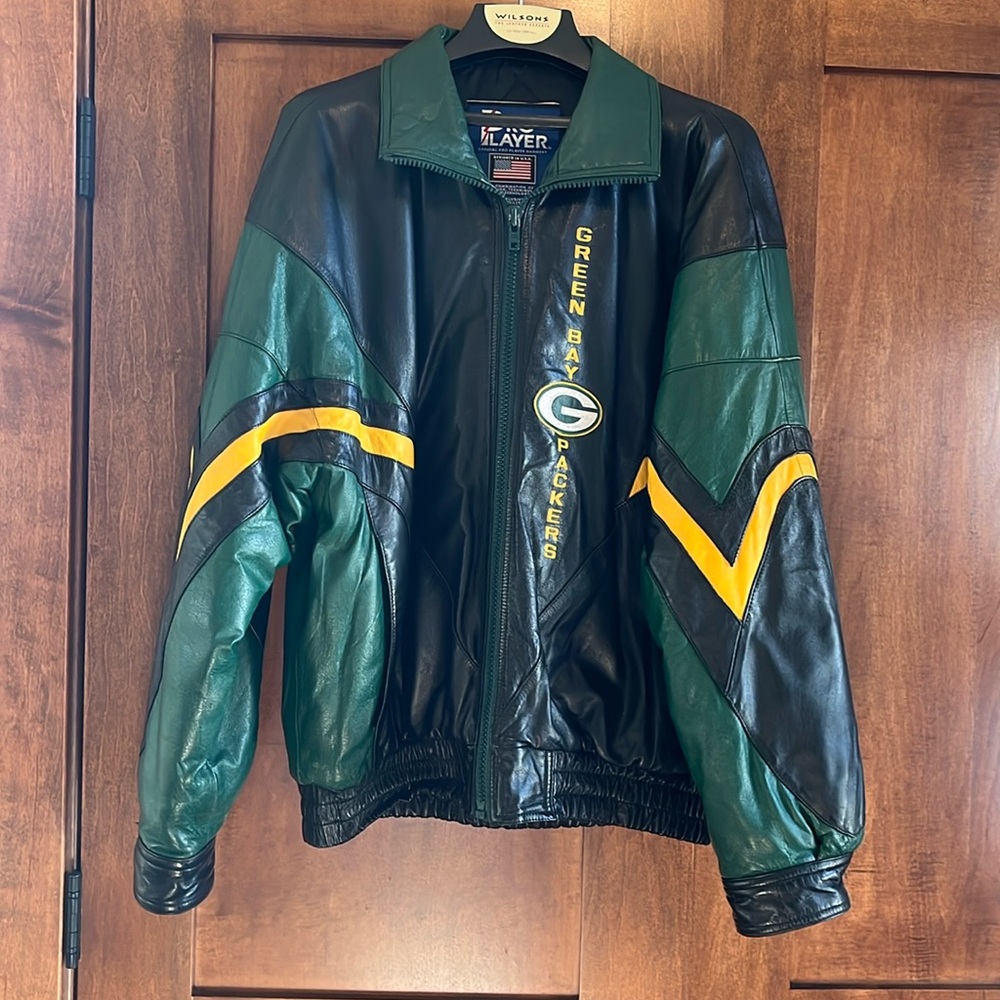 Vintage Green Bay Packers Pro Player Leather Jacket oversized size medium